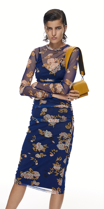 Dresses | Floral Blue Mesh Dress | 729 Monaco Blue
