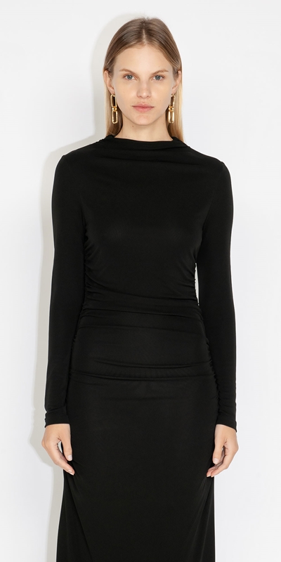 Made in Australia  | Jersey Ruched Asymmetric Dress | 990 Black