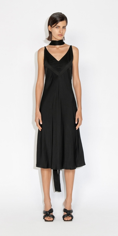 Sale | Satin Spliced Slip Dress | 990 Black