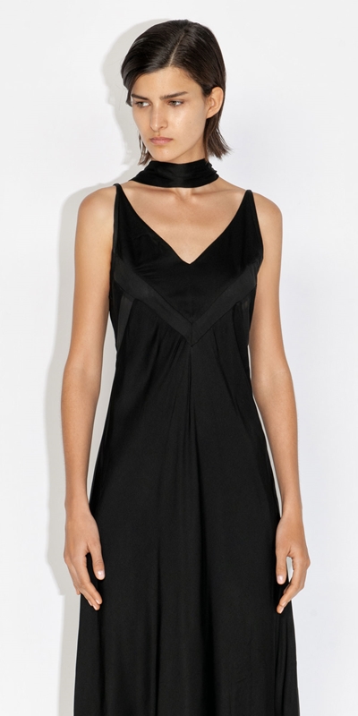 Sale  | Satin Spliced Slip Dress | 990 Black