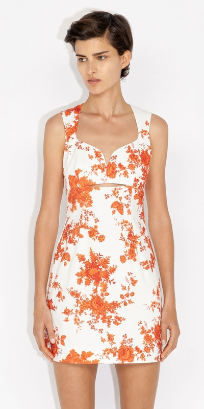 Sale  | Floral Toile Faille Dress | 531 Coral