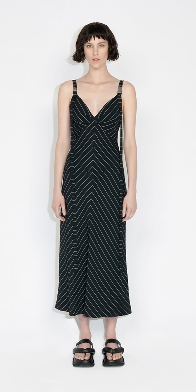 Sale | Pinstripe Slip Dress | 988 Black/White