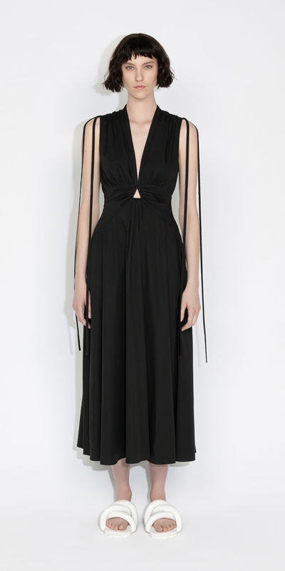 Dresses | Cotton Keyhole Midi Dress | 990 Black