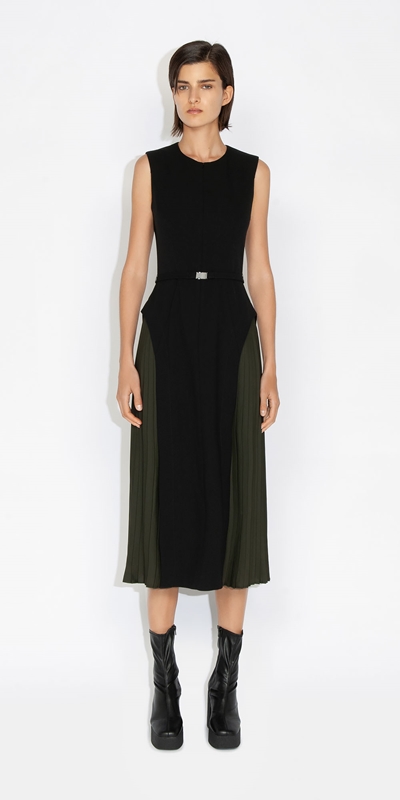 Dresses | Contrast Pleat Midi Dress | 990 Black