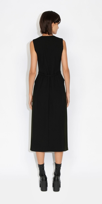 Dresses | Contrast Pleat Midi Dress | 990 Black