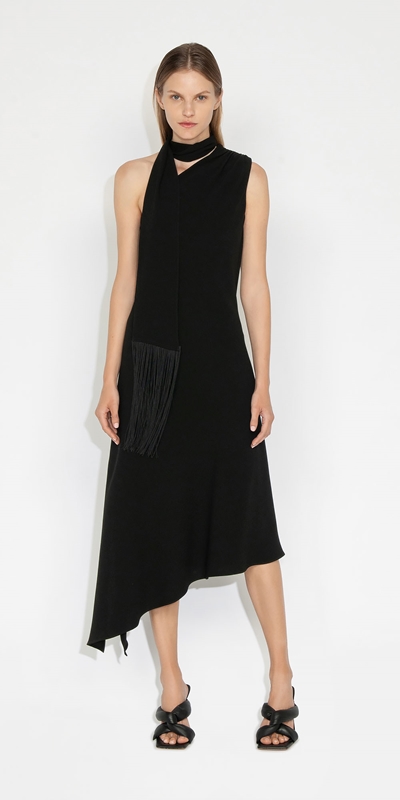 Cue Cares - Sustainable | Scarf Neck Dress | 990 Black