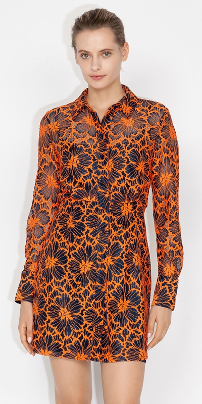 Made in Australia  | Contrast Floral Lace Shirt Dress | 267 Mandarin