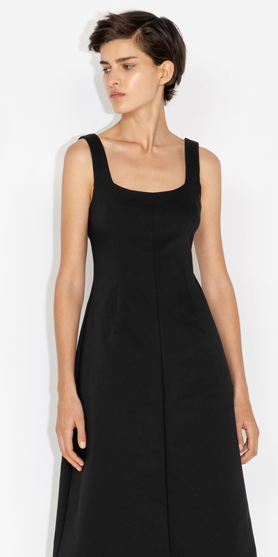Dresses  | Double Weave Midi Dress | 990 Black