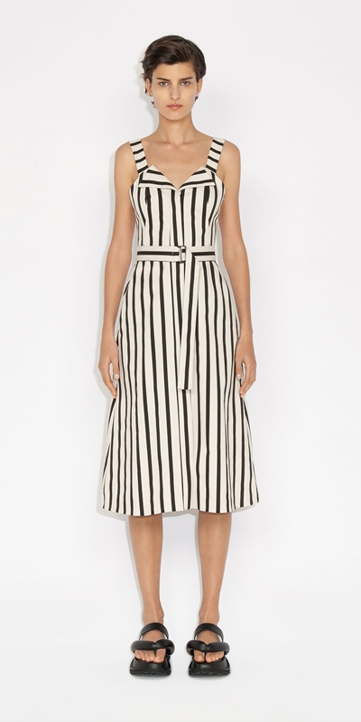 Made in Australia | Cotton Stripe Midi Dress | 984 Black/Stone