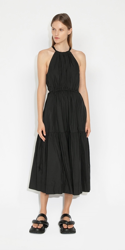 Sale | Taffeta Gathered Midi Dress | 990 Black