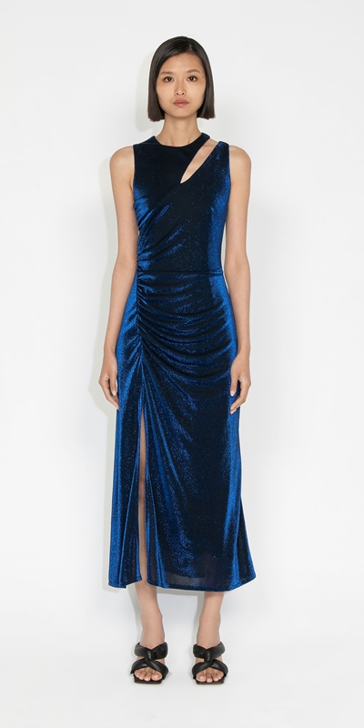 Event Edit | Lurex Knit Ruched Dress | 983 Blue Black