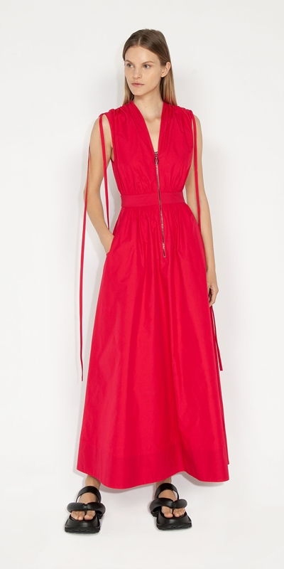 Made in Australia | Gathered Tech Maxi Dress | 519 Hot Pink