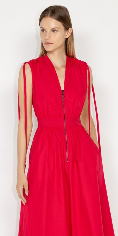 Cue Cares - Sustainable  | Gathered Tech Maxi Dress | 519 Hot Pink