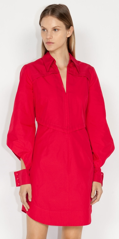 Cue Cares - Sustainable  | Tech Shirt Dress | 519 Hot Pink