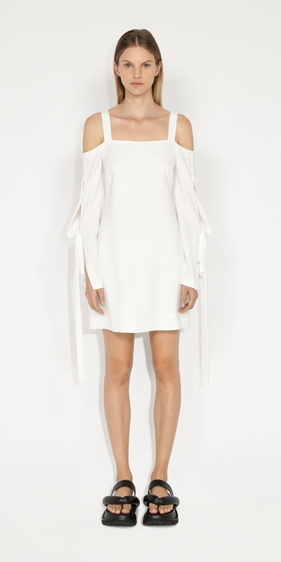 Sale | Buttoned Sleeve Mini Dress | 103 Ivory