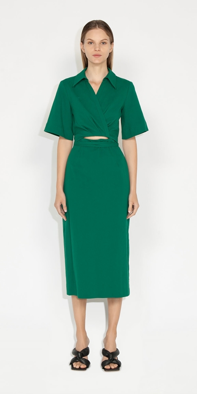 Dresses | Crinkle Cotton Shirt Dress | 328 Vibrant Green