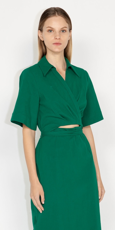 Made in Australia  | Crinkle Cotton Shirt Dress | 328 Vibrant Green