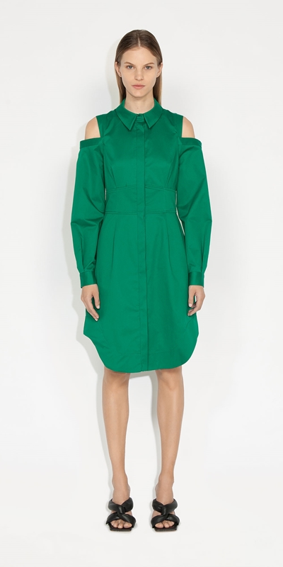 New Arrivals | Corset Waist Shirt Dress | 328 Vibrant Green