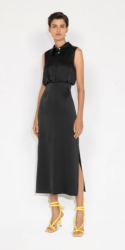 Dresses | Satin Shirt Dress | 990 Black