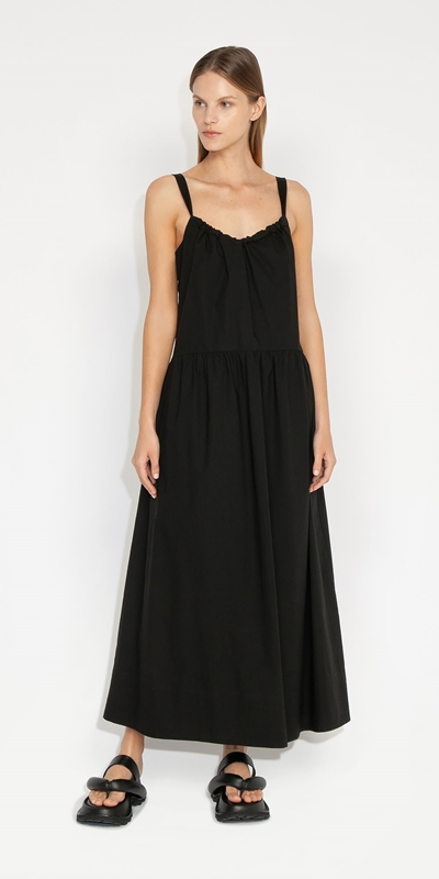 Sale | Cotton Gathered Dress | 990 Black