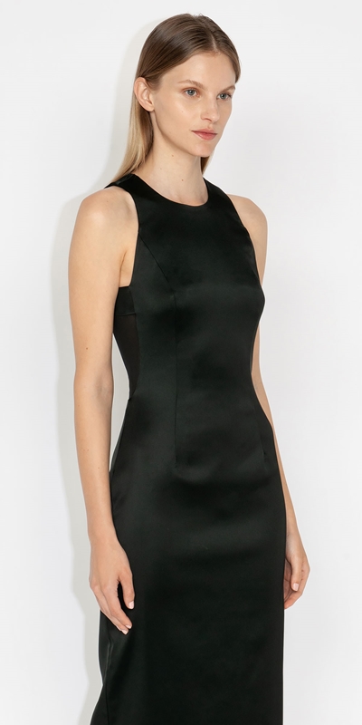 Made in Australia  | Satin Sheer Back Dress | 990 Black