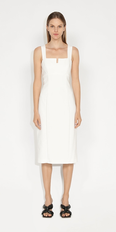 New Arrivals | Sculpted Midi Dress | 110 Off White