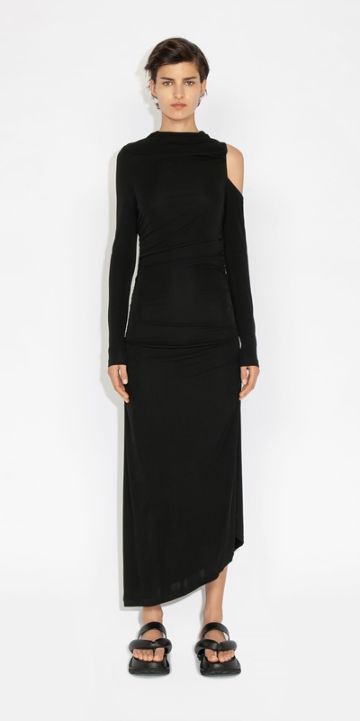 Made in Australia | Jersey Cold Shoulder Dress | 990 Black