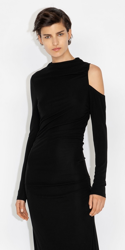 Made in Australia  | Jersey Cold Shoulder Dress | 990 Black