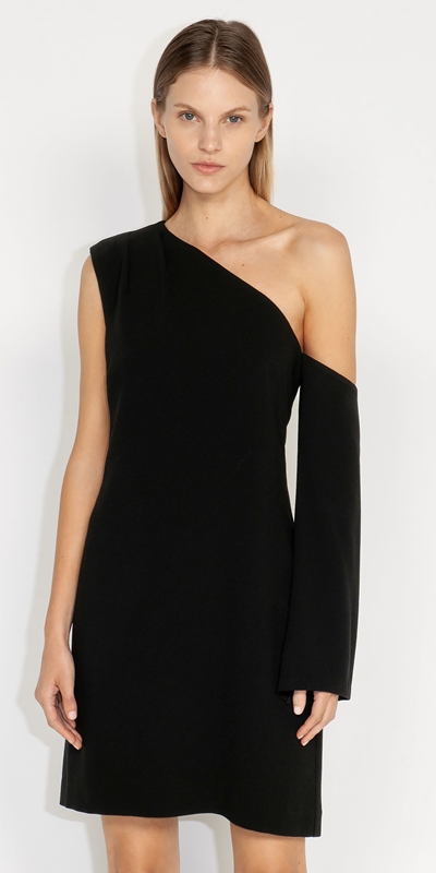 Cue Cares - Sustainable  | Asymmetric Sleeve Mini Dress | 990 Black