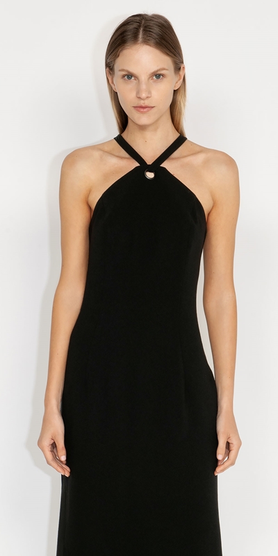 Made in Australia  | Eyelet Halter Neck Dress | 990 Black