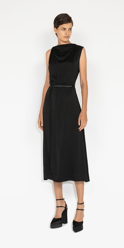 Made in Australia | Viscose Twist Shoulder Dress | 990 Black