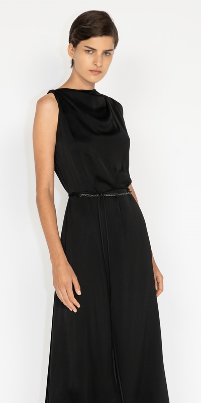 Dresses  | Viscose Twist Shoulder Dress | 990 Black