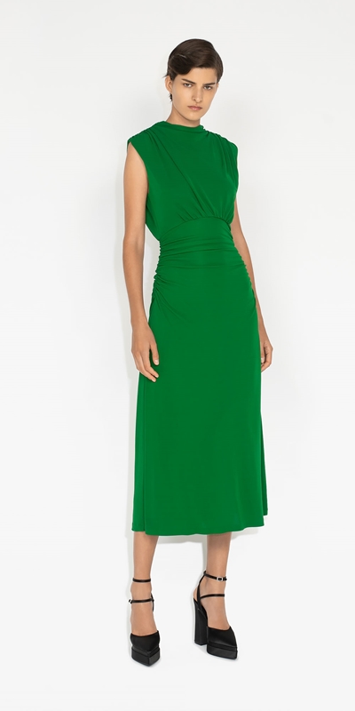 Dresses | Jersey Ruched Midi Dress | 374 Vivid Green