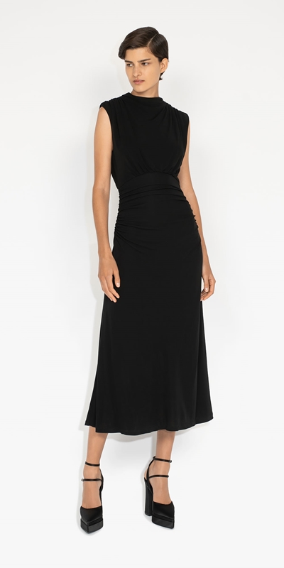 Made in Australia | Jersey Ruched Midi Dress | 990 Black