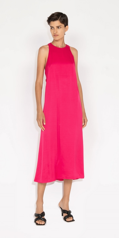 Dresses | Satin Racer Back Bias Dress | 519 Hot Pink