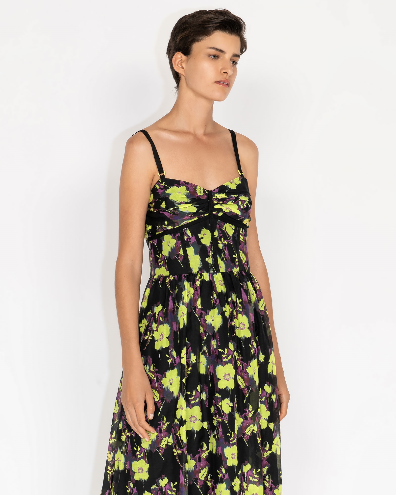Dresses | Neon Rose Ruched Bodice Midi Dress | 197 Neon Lime