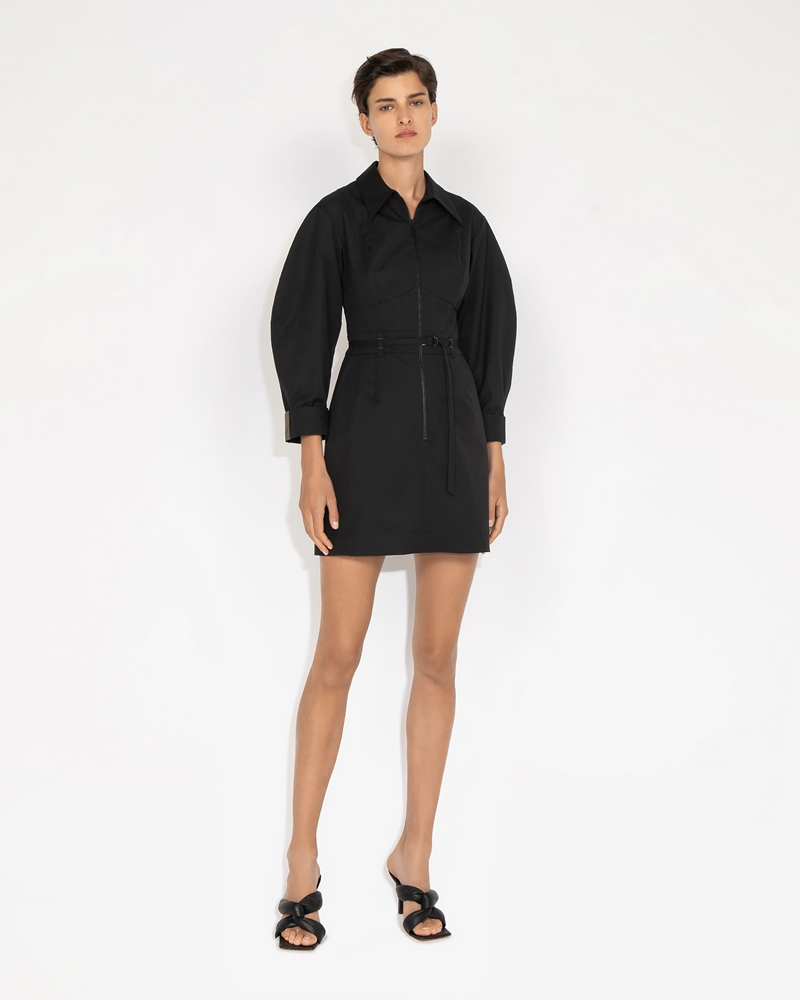 Dresses | Twill Zip Front Mini Dress | 990 Black