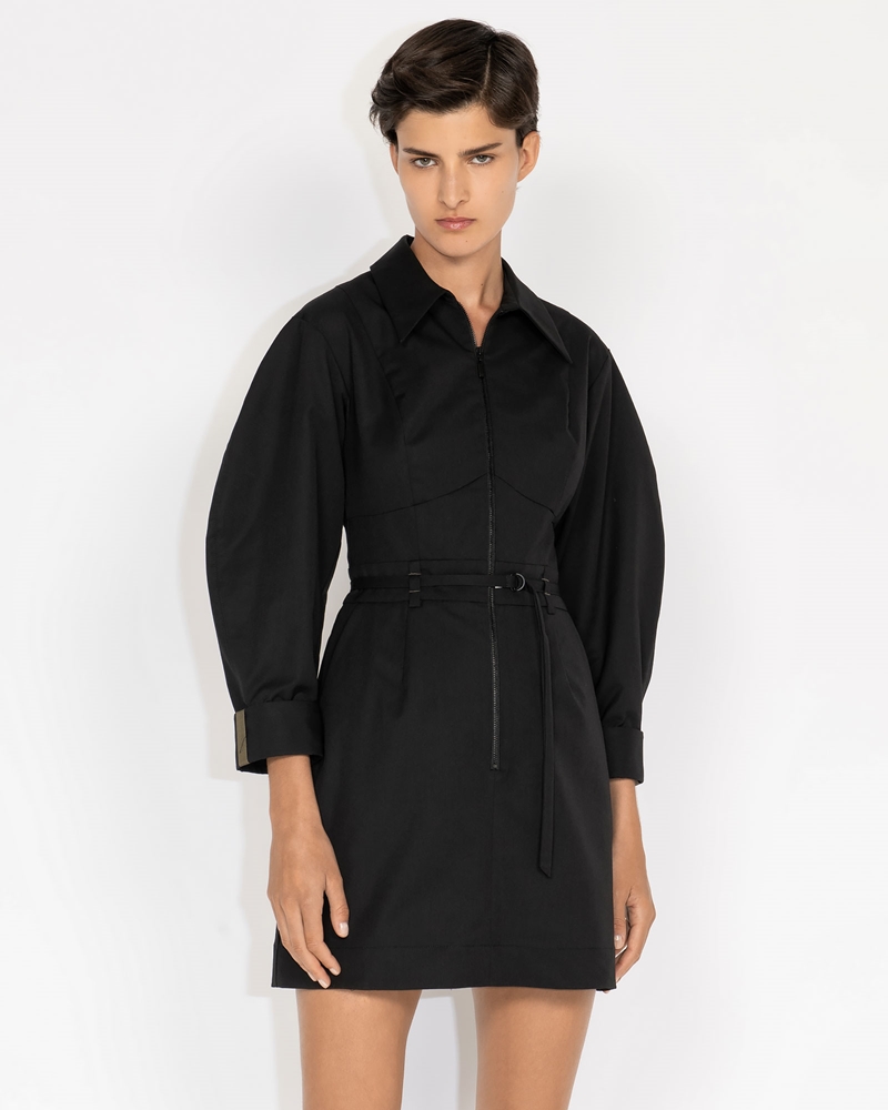 Dresses | Twill Zip Front Mini Dress | 990 Black