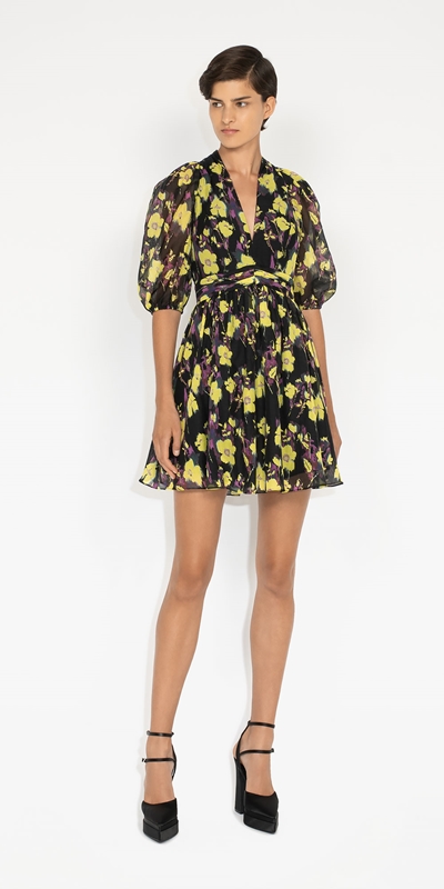 Made in Australia | Neon Rose Puff Sleeve Dress | 197 Neon Lime