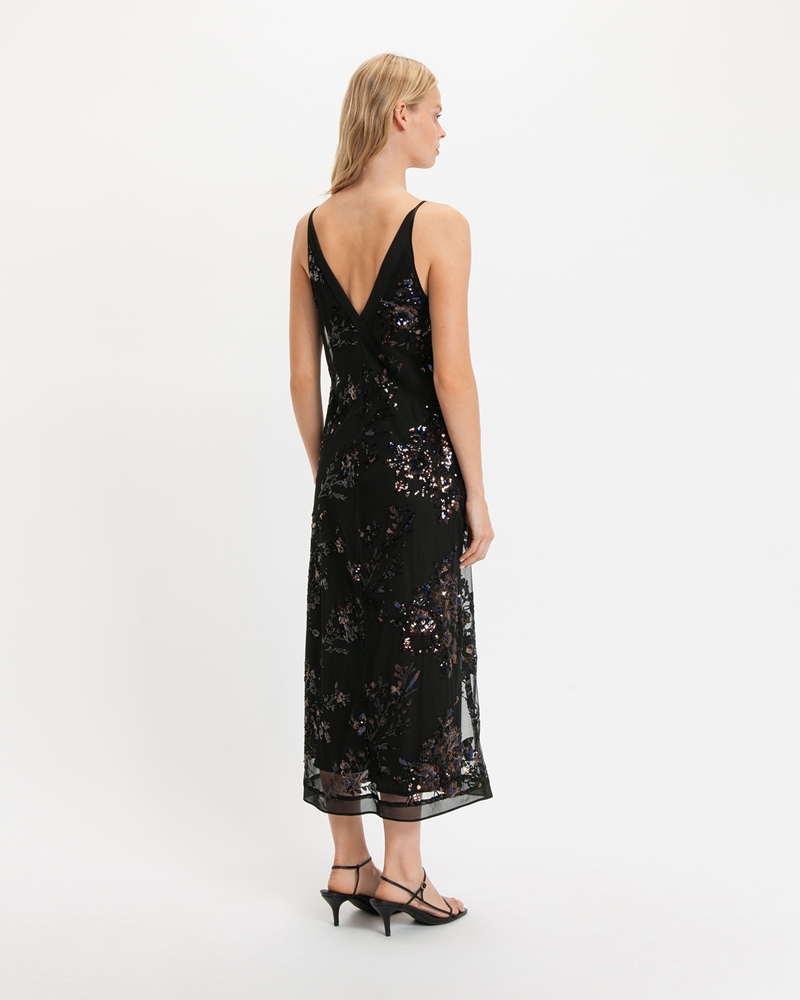 Sale  | Sequin Mesh Slip Dress | 990 Black