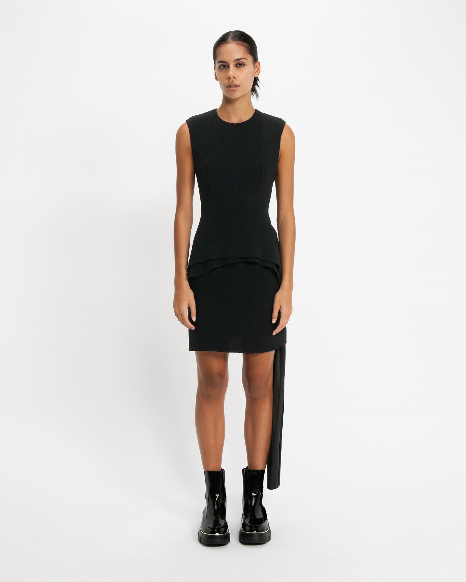 Shop the Runway | Crepe Draped Tail Mini Dress | 990 Black