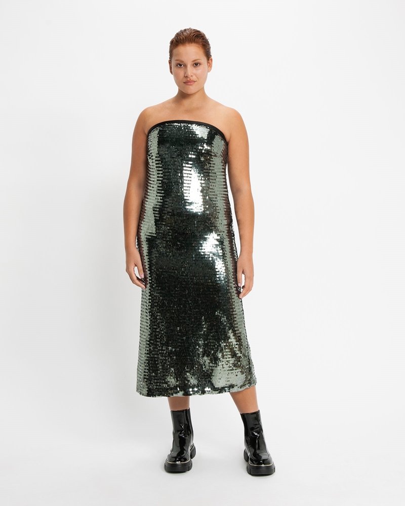 Shop the Runway | Pewter Paillette Midi Dress | 931 Pewter