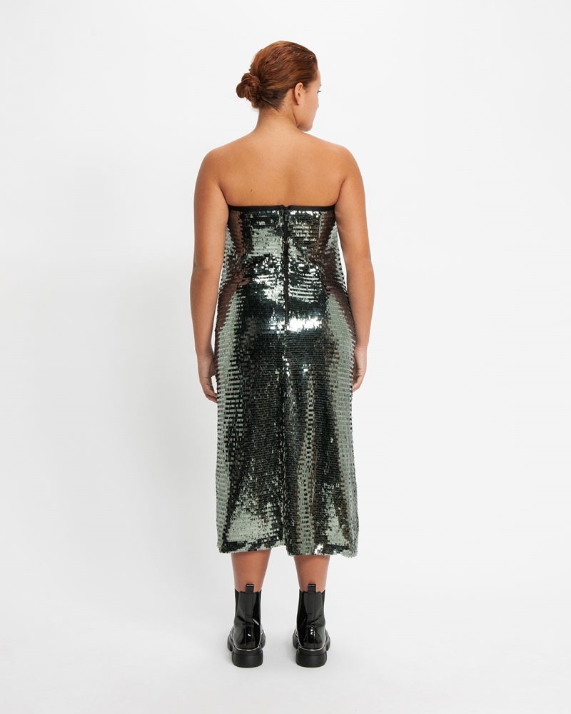 Shop the Runway  | Pewter Paillette Midi Dress | 931 Pewter
