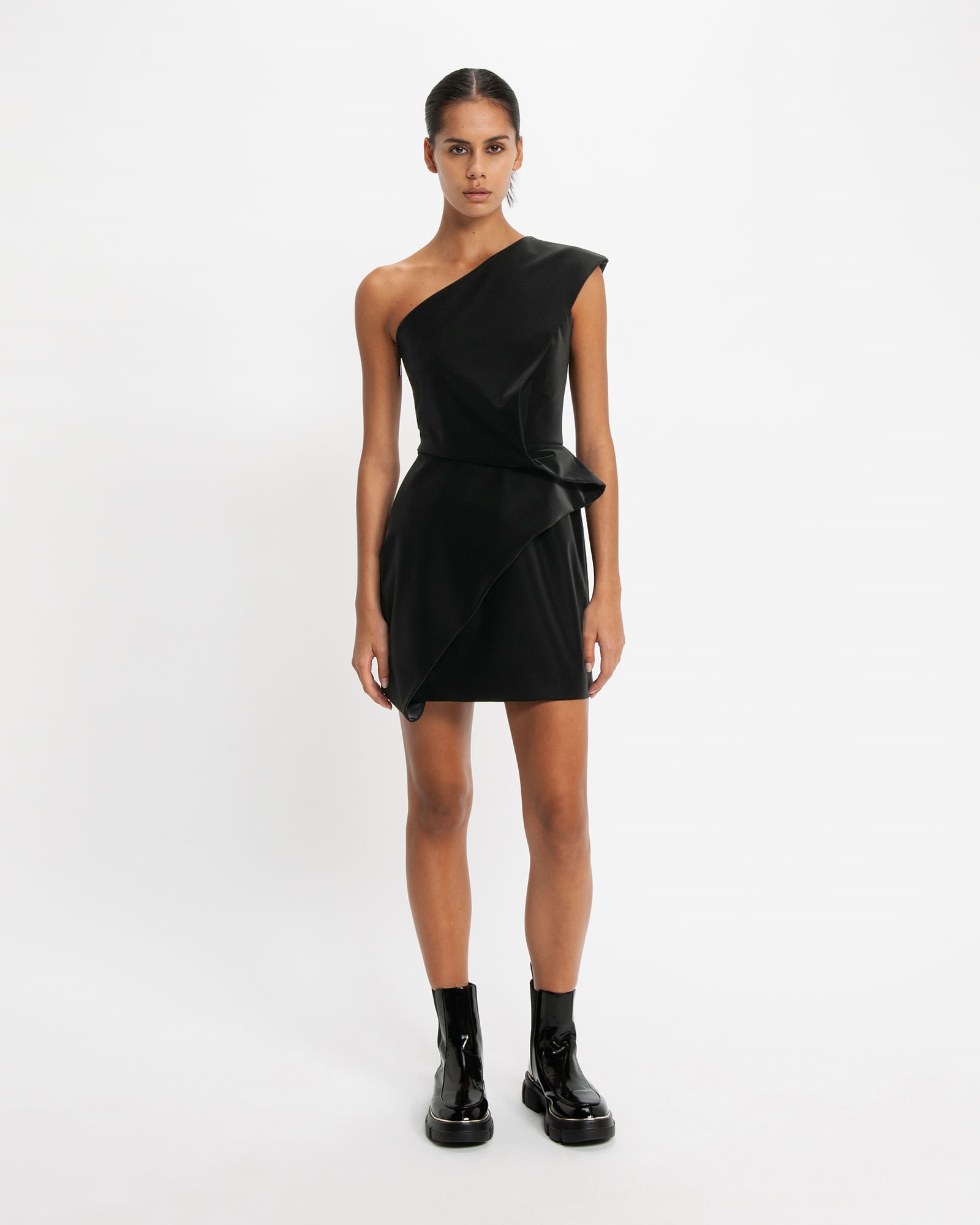 New Arrivals | Stretch Velveteen Sculptured Mini Dress | 990 Black