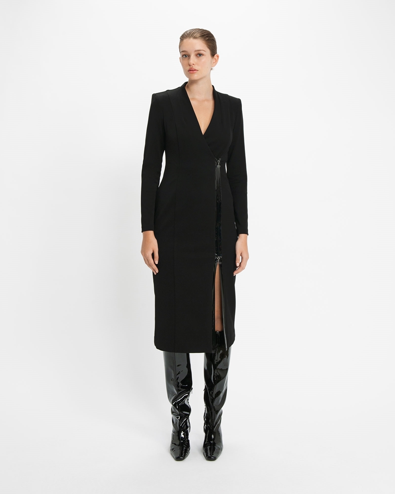 Sale | Zip Front Midi Dress | 990 Black