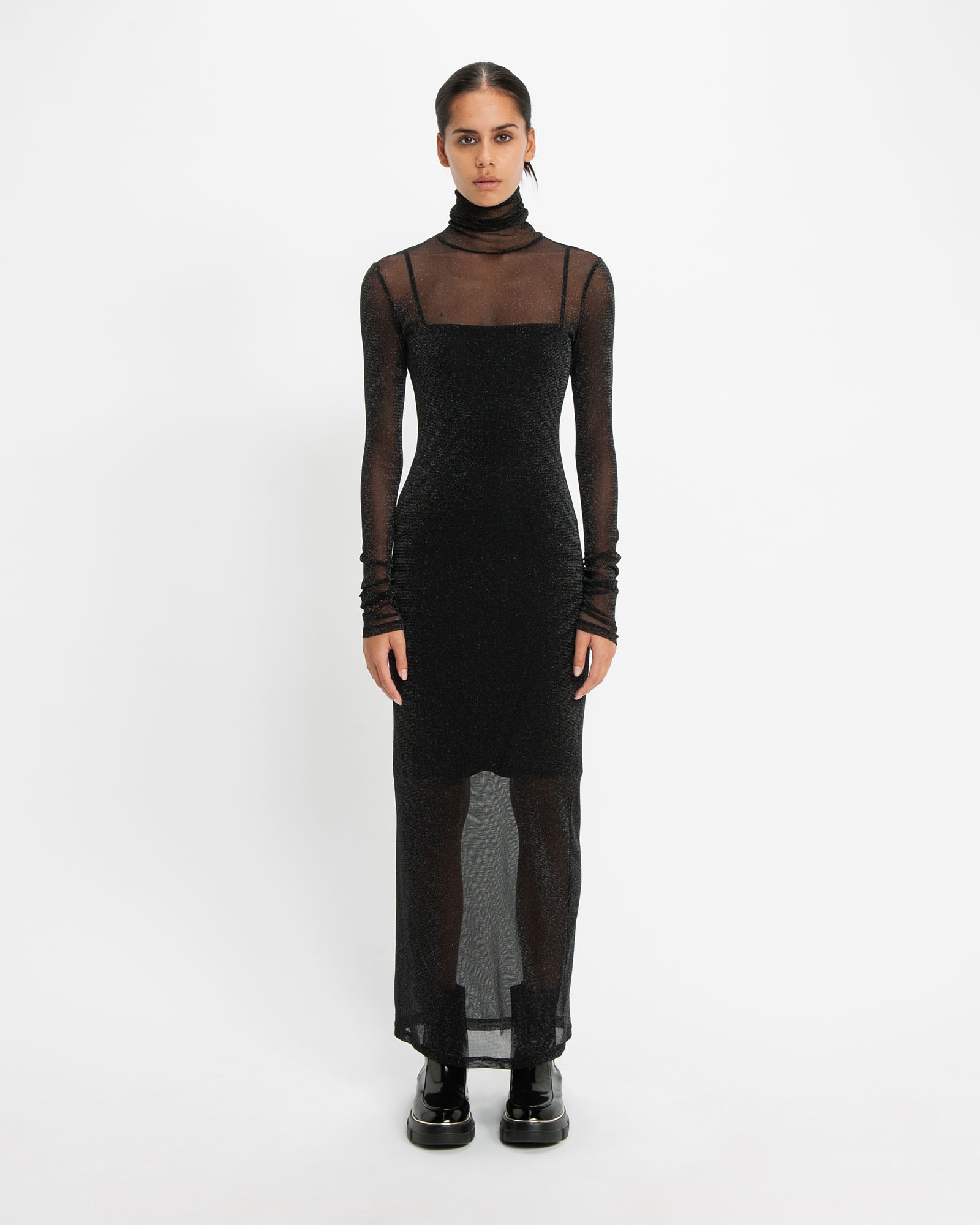 New Arrivals | Glitter Mesh Maxi Dress | 990 Black