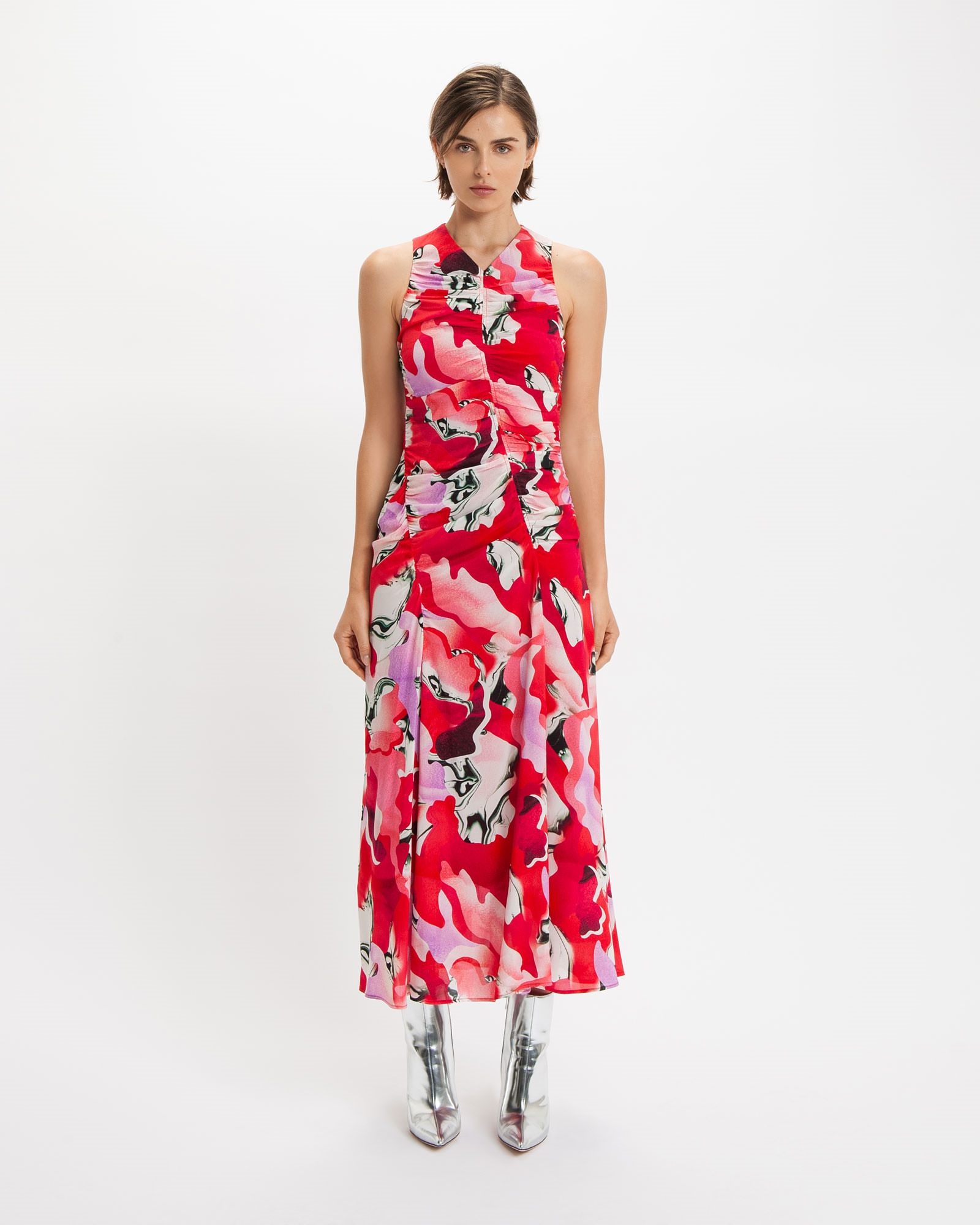 Dresses | Ruched Marble Midi Dress | 627 Scarlet