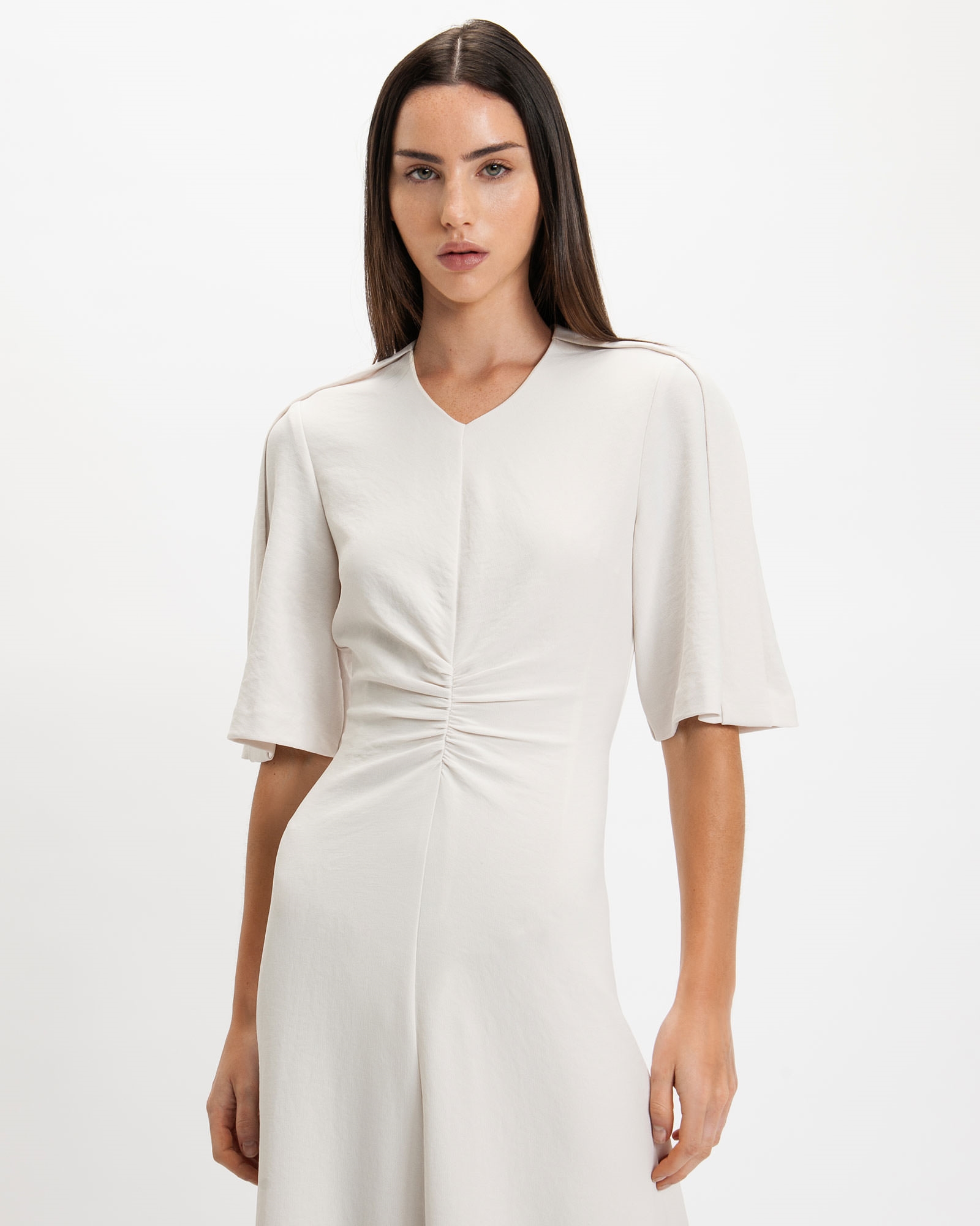 Dresses | Ruched Front Midi Dress | 111 Parchment