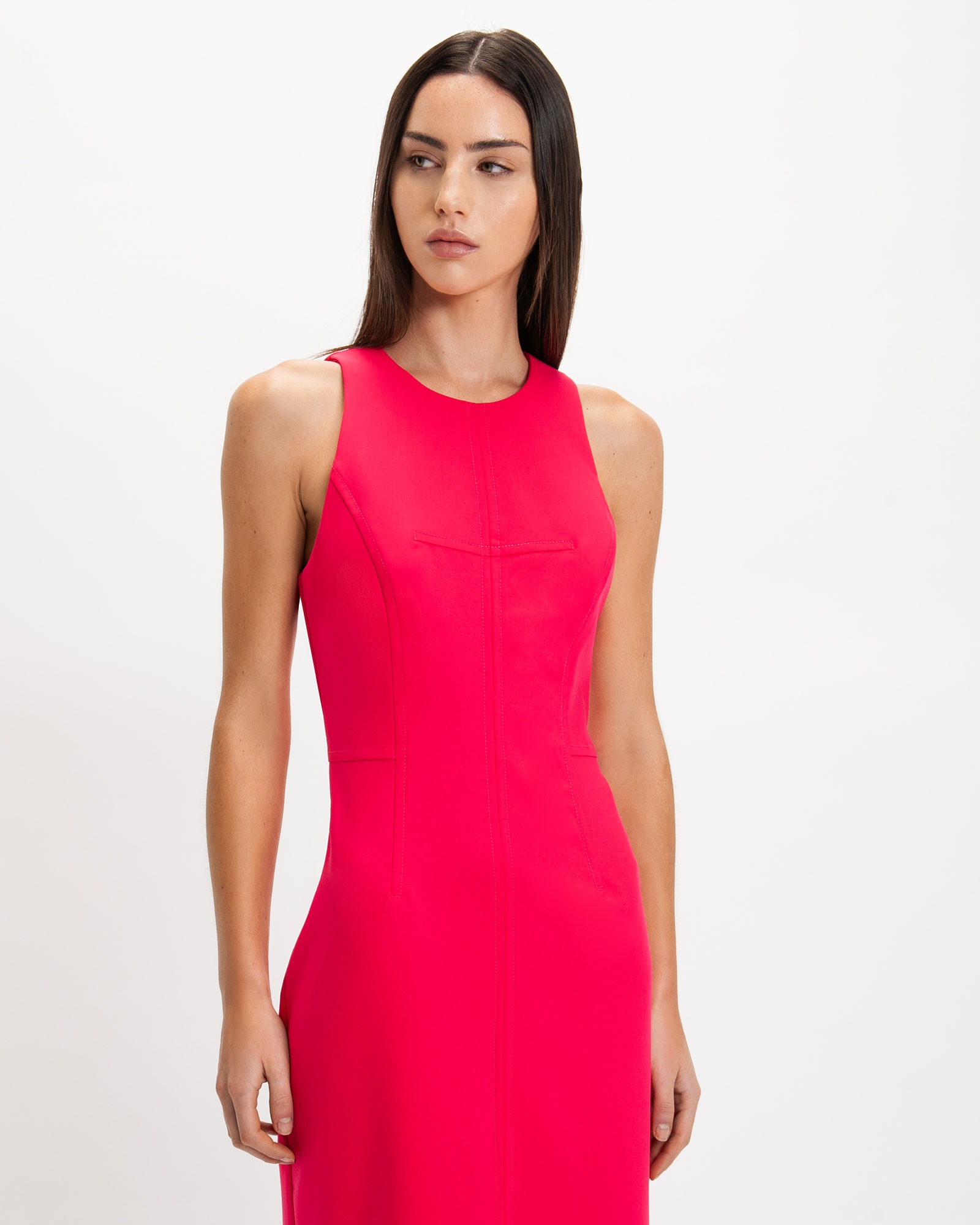 Topstitched Panel Pink Column Dress | Buy Dresses Online - Cue