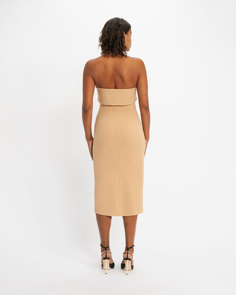 Sale  | Topstitched Strapless Dress | 129 Sand